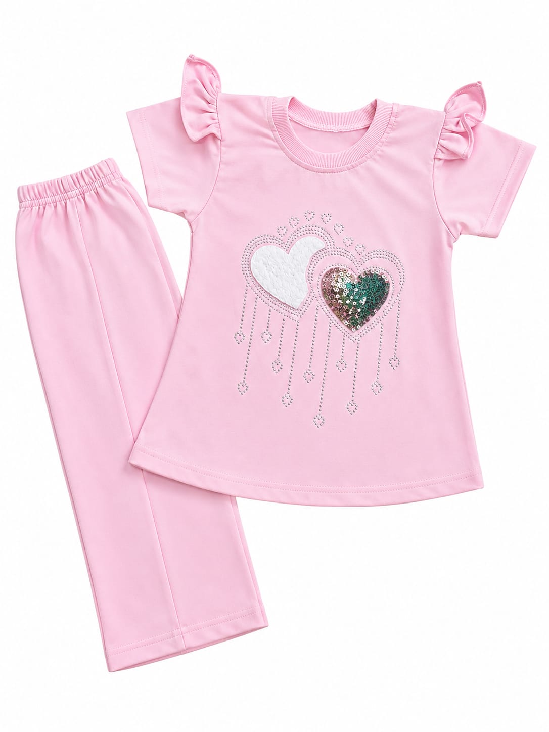 Beige Heart Glitter 2-Piece Summer Outfit (Copy)